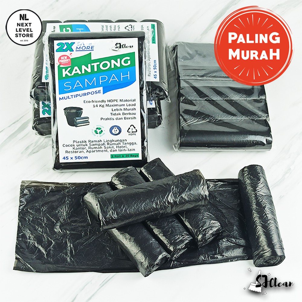 MIN 5 ROLL - SJClean Kantong Sampah 20 pcs Premium Trash Garbage Bag 45x50cm Original Kresek 20 μm