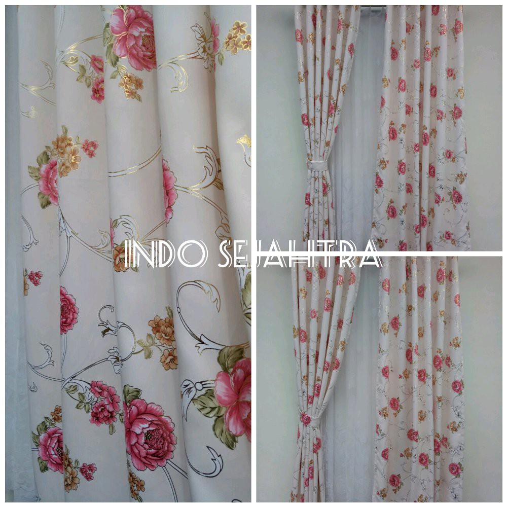 Dijual Gorden blackout shabbychic motif bunga mawar pink terbaru Murah