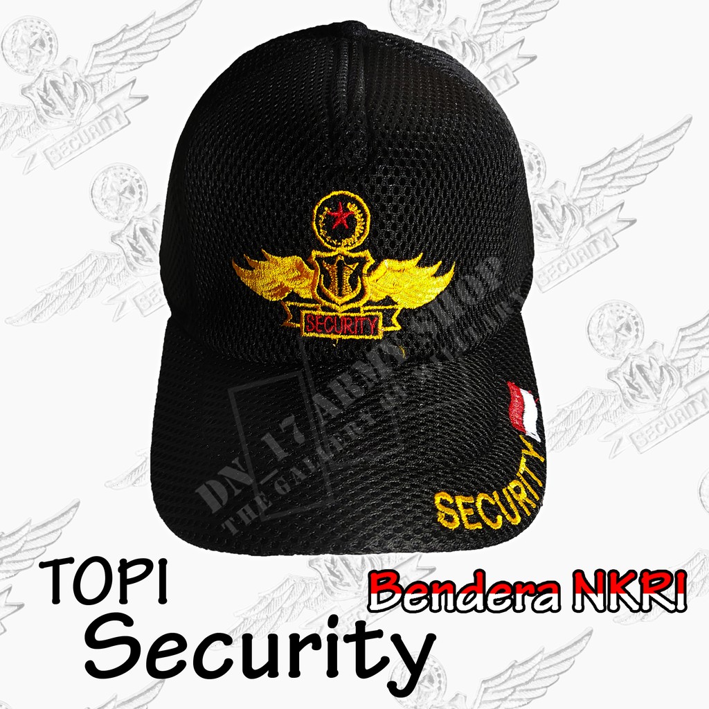 Topi Doblemes Jaring Biru, Hitam Bordir Logo Wing Satpam/Security