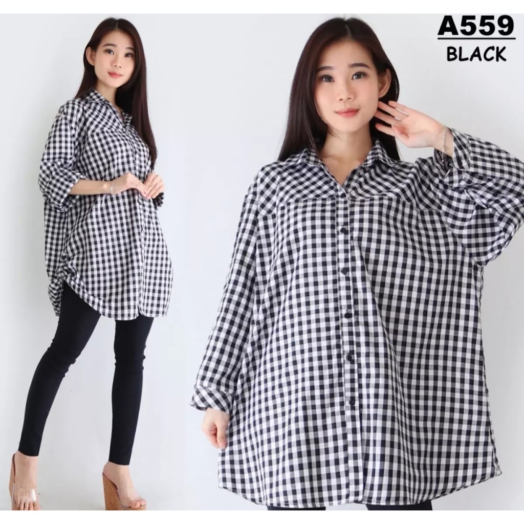 Tq88indonesia Fashion Kem Big Size Wanita Terbaru / Kemeja Kotak Jumbo / Hem Oversize Cewek / Kem / Ootd