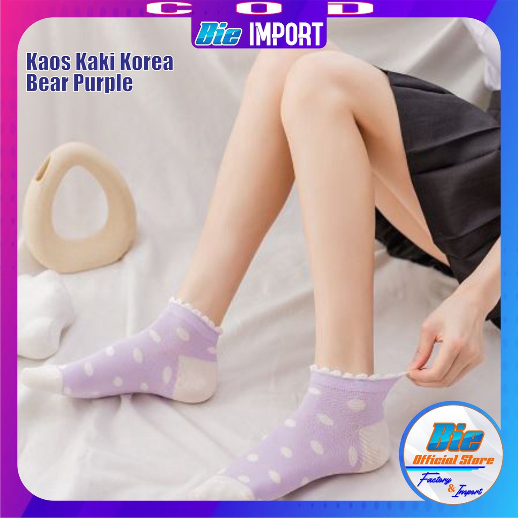 Kaos Kaki Wanita Korea Motif Purple Import Best Seller