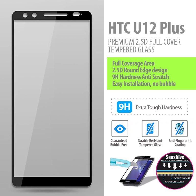 HTC U12 Plus - PREMIUM 2.5D Full Cover Tempered Glass