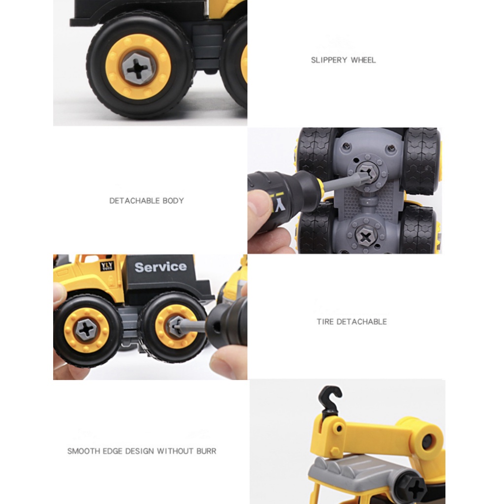 DIY Construction Truck Mainan DIY Truck Alat Berat Kemasan Koper