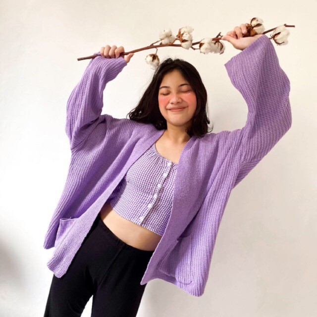 TERMURAH!!! LAVELA/LOCCY CARDIGAN OVERSIZE - cardigan rajut wanita - cardigan oversize-ungu lilac