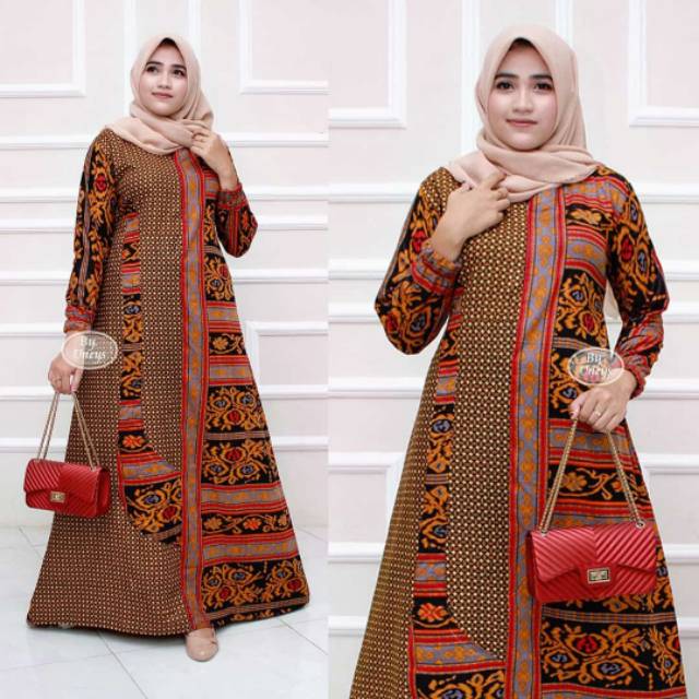 Gamis kombi motif tenun