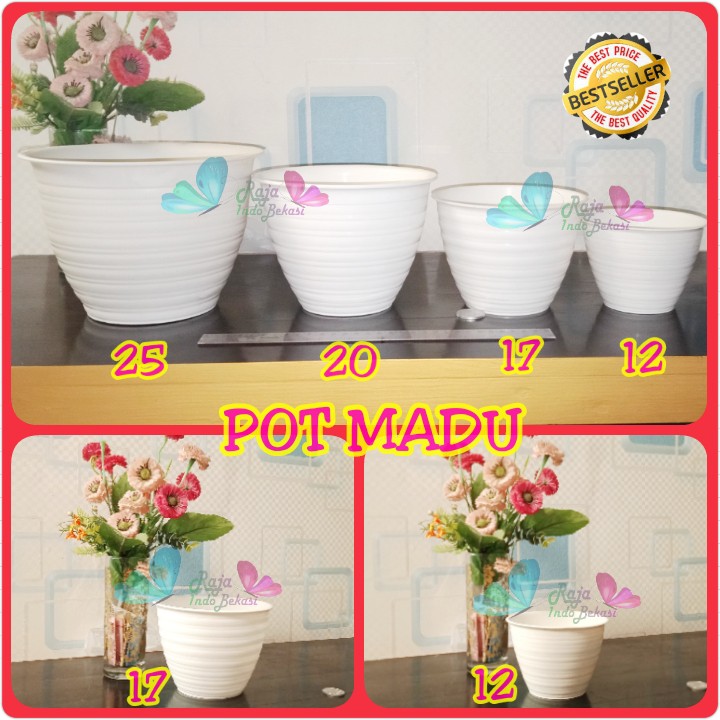 Pot Madu Princess 17 Putih Pot Tawon 15 Cm Putih - Pot Bunga Plastik 15CM Vas Bunga Bulat