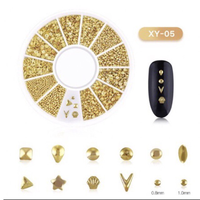 Hiasan Metal Bentuk Geometri Campur Aksen Hollow 3D Warna Gold untuk Dekorasi Nail Art 3D Kutek nail