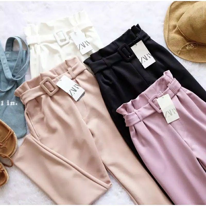 Celana High Waist Belt Pants Ko Moon Young