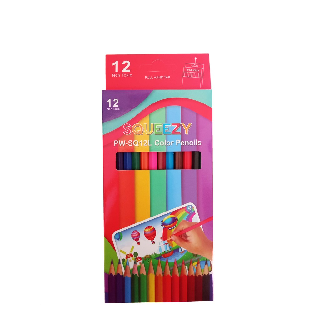 Isi 12 pcs Pensil Warna Squeezy Ukuran Panjang Multiwarna