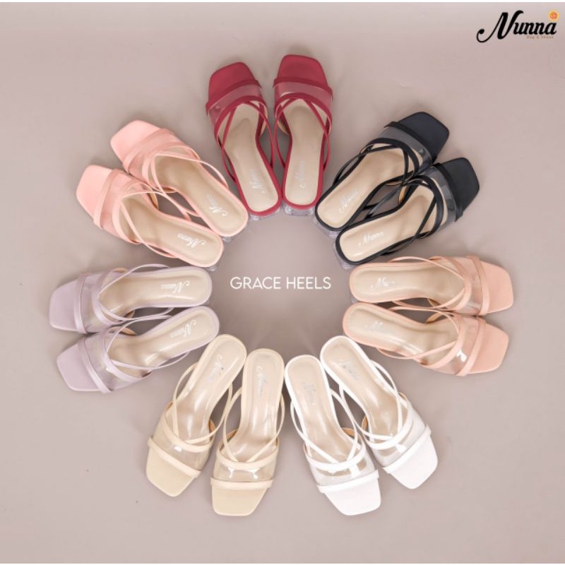Sendal Heels Kaca Wanita ORI BRAND NUNNA BAG AND SHOES "Grace Heels"