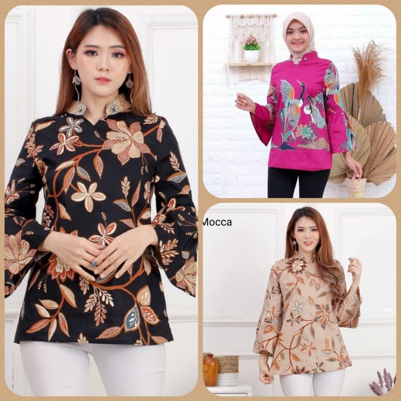 BLOUSE BATIK 452 MODERN ATASAN  KERJA KANTOR WANITA MURAH BAJU CEWEK SANTAI