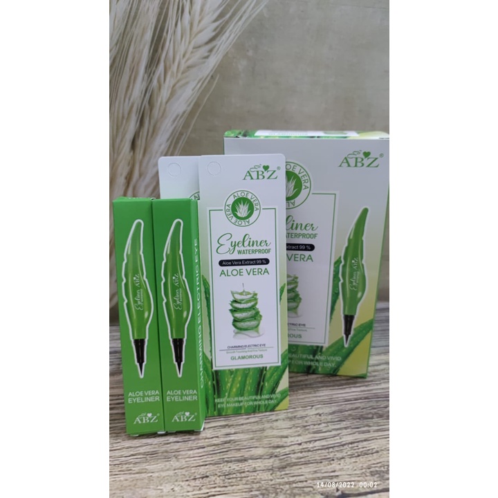 1 BOX/ 12 PCS EYELINER DAUN HIJAU/ EYELINER LIQUID ALOE VERA ABZ