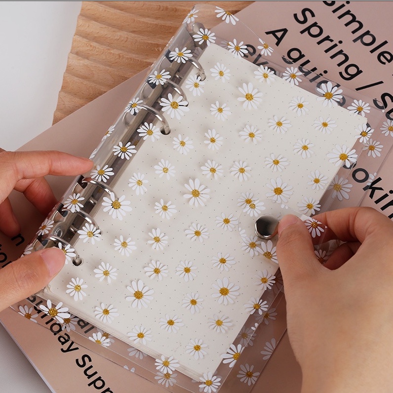 COD❤️Binder Cover Transparan Daisy A6 6Ring Soft Shell PVC Hand Account Book Notebook