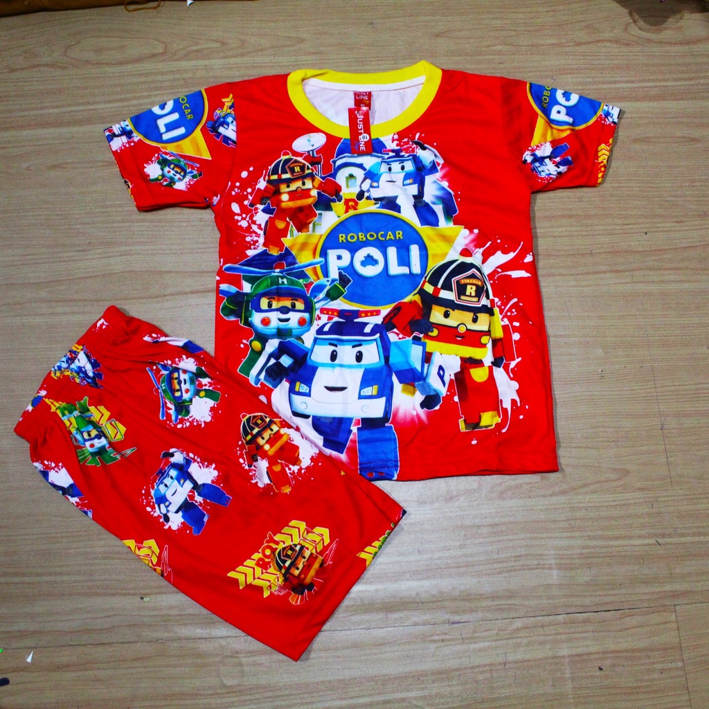 Setelan baju anak laki laki full print setelan robocar poly