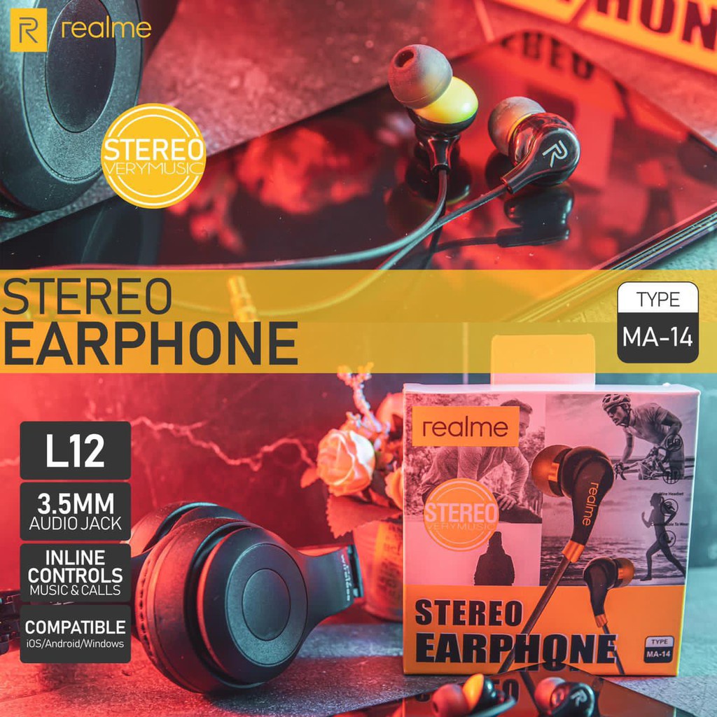 (ba) HANDSFREE HEADSET REALME SERI MA-14 STEREO EARPHONE