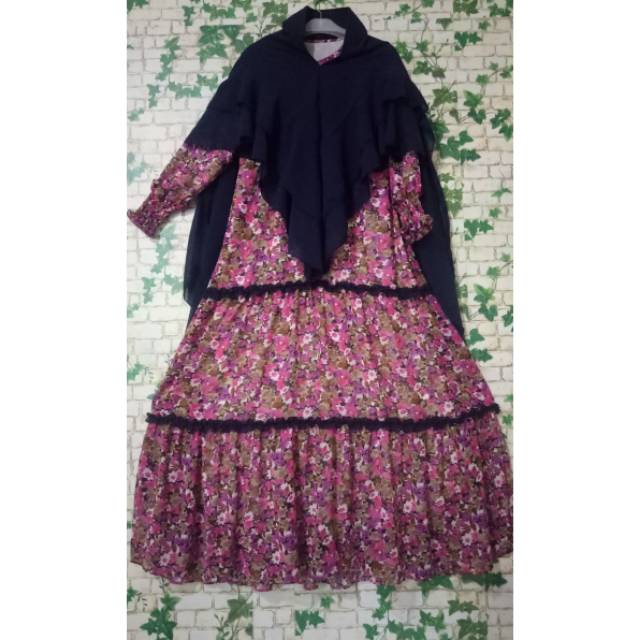 Gamis Ceruty Motif Bunga Bahan  Ceruty Printing Tampil Elegan