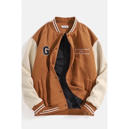 Jaket Baseball Bomber Big Size ( S - 6XL ) LOGO G Jaket Varsity Kancing FLeece Unisex Jacket Boy Gir