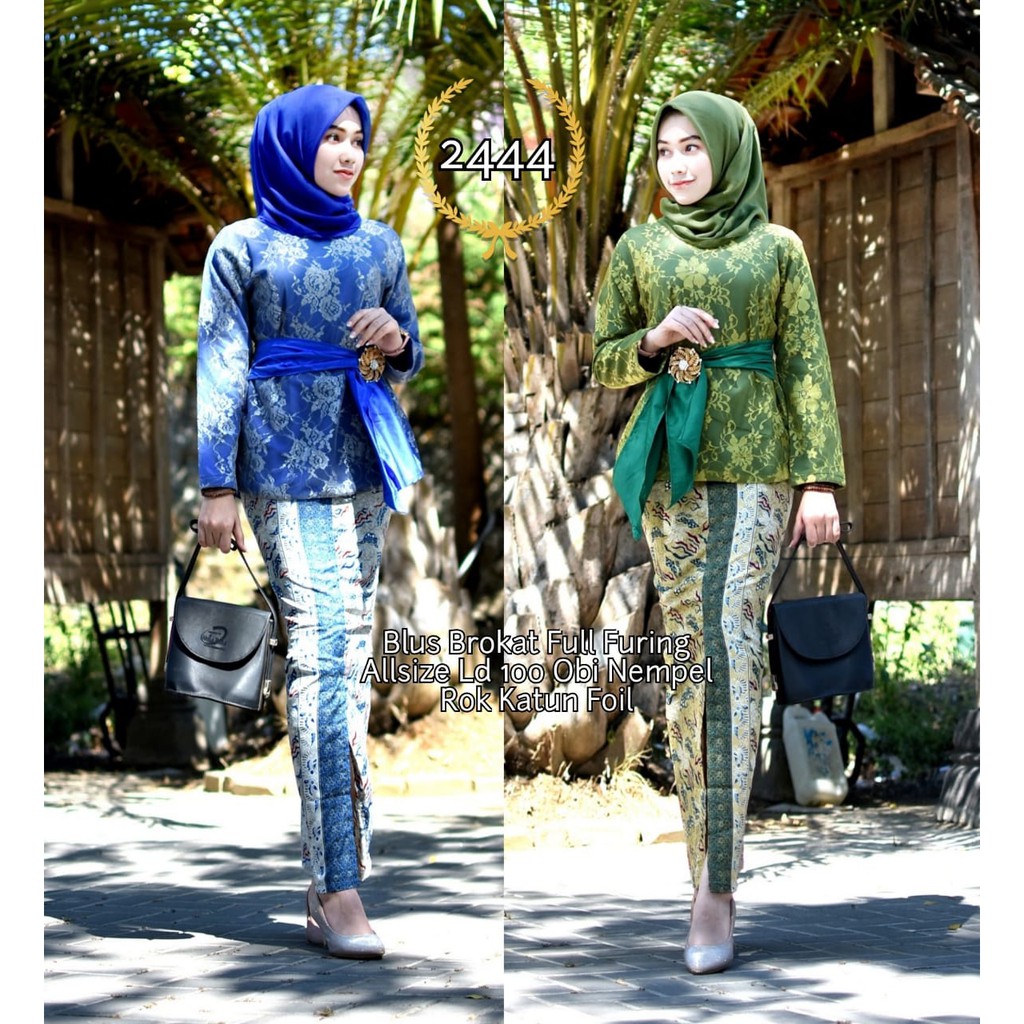 BAJU BATIK WANITA MODEL SETELAN ROK KATUN FOIL DAN BLUS BROKAT FULL FURING T2444