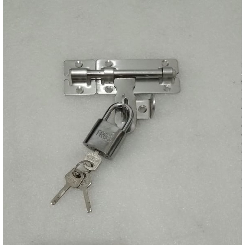 Paket grendel stainless 4” + gembok nekel 30mm