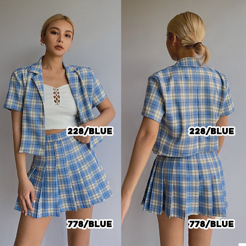 KARAKOREA 228 Tartan Top/Atasan Wanita/Korean top Women/Baju Kotak2 /Rok Lipit Lisa