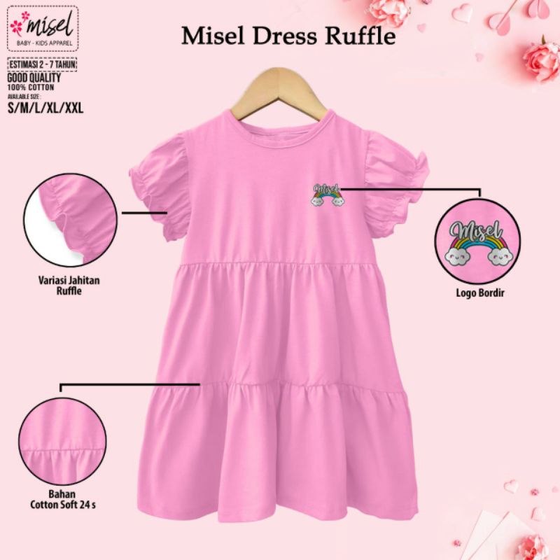 Misel DRESS RUFFLE 2-7 Tahun Dress VIRAL Kekinian Bahan Kaos Cotton24S