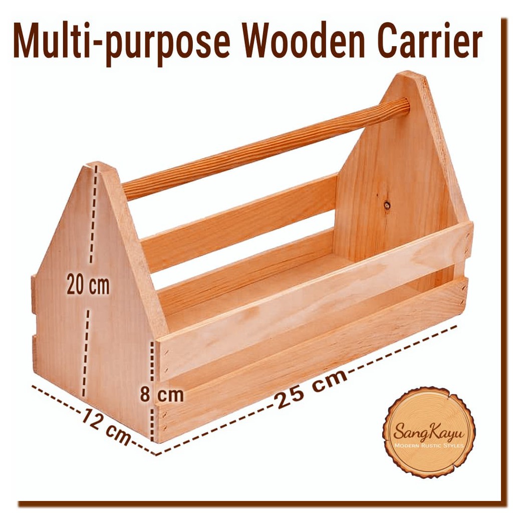 Multi Purpose Wooden Carrier 25x12x20cm Rustic style tools storage box