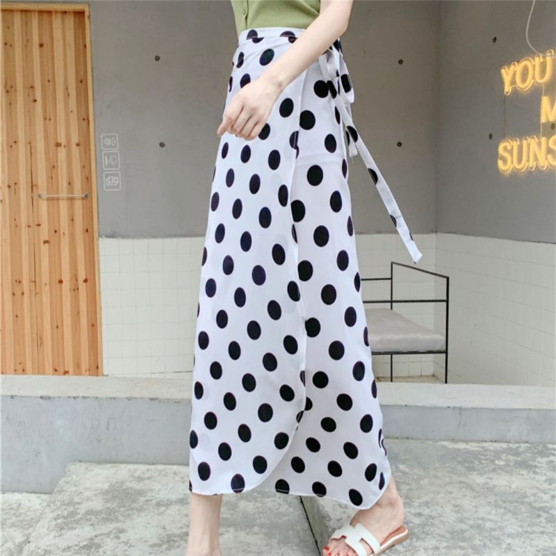 Rok Polka Pinggang Tali/Rok Wanita fashion Bahan woolpeach-4
