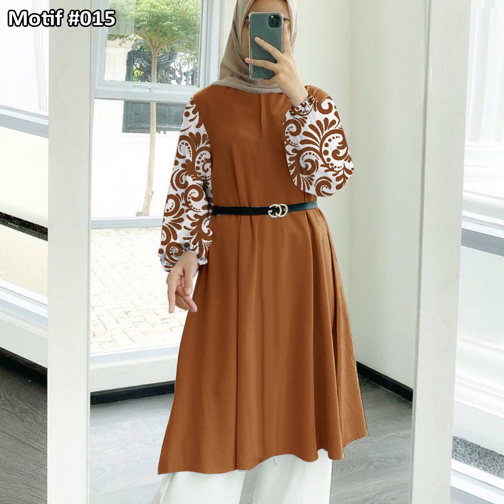 Tunik Jumbo - Gamis Wanita Kekinian - Baju Atasan Wanita - Bungaz Motif Gabungan - Lexoir-Bungaz 015 Cappucino