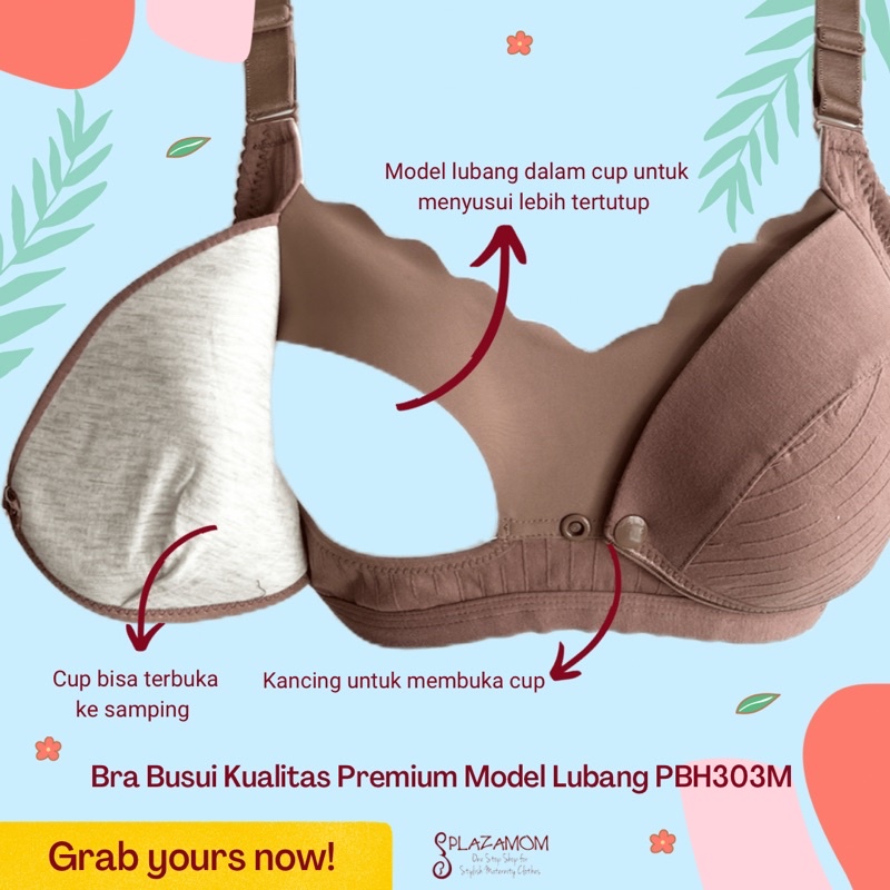 Bra menyusui Bh busui kualitas premium busa tanpa kawat nursing maternity hamil pregnant pregnancy seamless bukaan samping model lubang dalam cup bahan nyaman kualitas premium daya serap keringat tinggi PBH303M