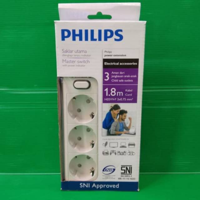 Philips stop kontak 3 lubang + saklar/ colokan listrik / power extension