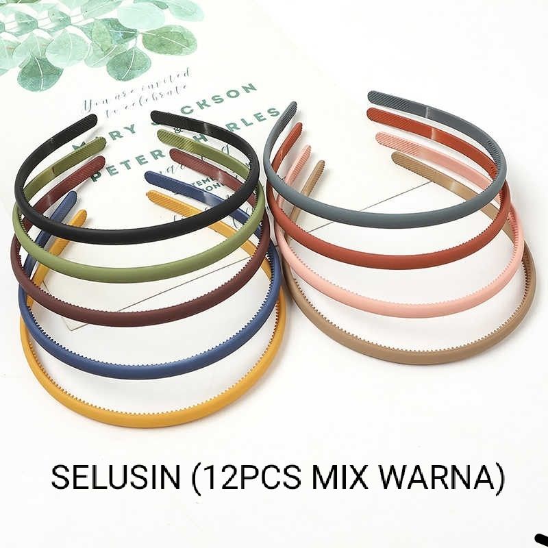 Bando Doff Polos 0.8cm Bando Matte Bandana Korea (12PCS MIX WARNA)