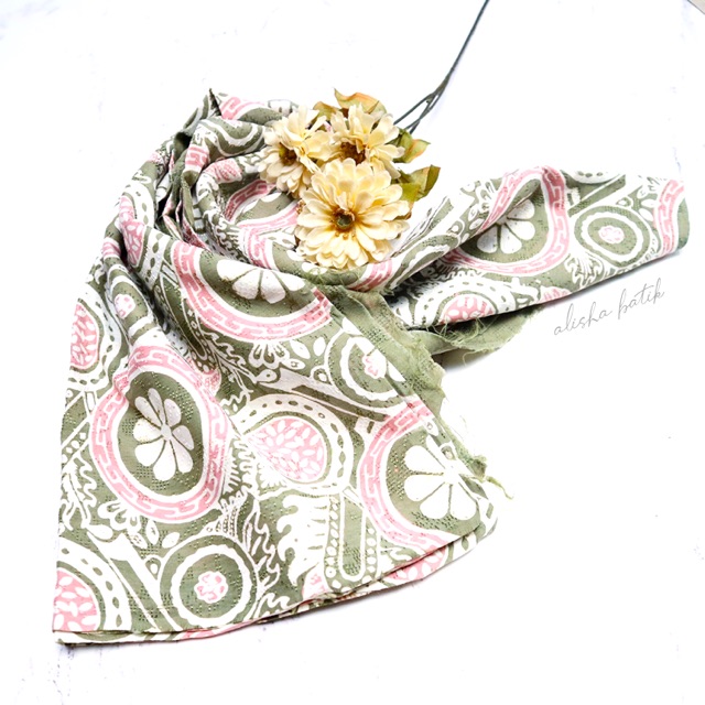 (Alisha Batik) Cantik Kain Batik Dobby Lasem Cap Pastel Hijau C450