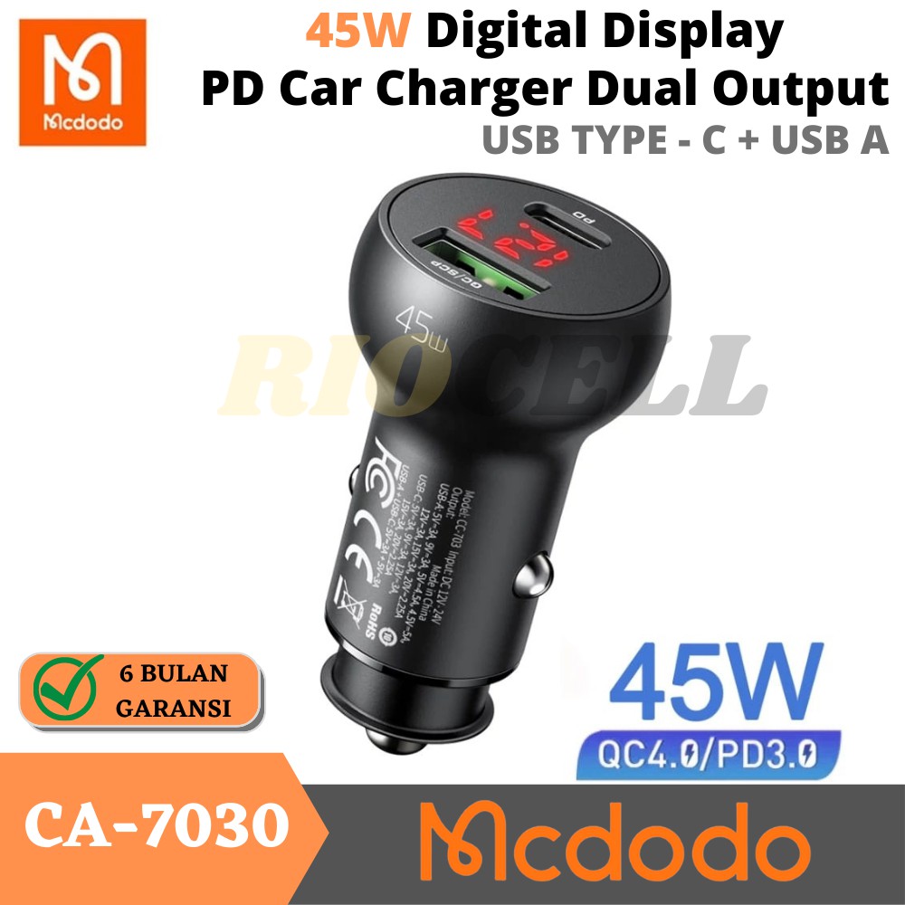 MCDODO Car Charger Usb + PD Digital Adaptor Fast Charging 45W CC-7030