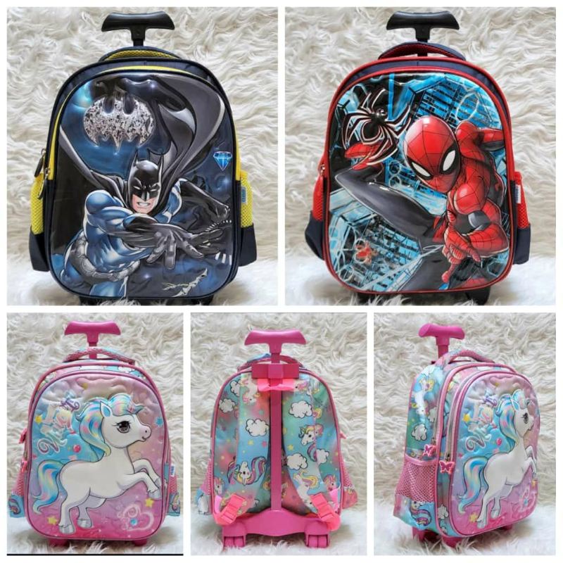 Tas Trolley Ransel Timbul Anak TK Spiderman Batman Unicorn