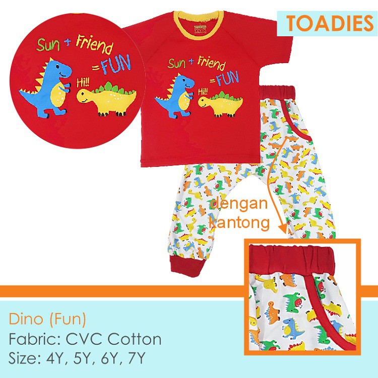 Toadies - 1set x Baju Tidur Anak 4-7 thn - Harem Pants Pajamas - Dino