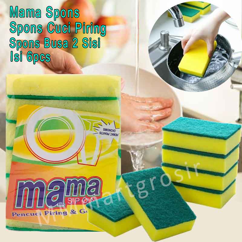 Mama Spons / Spons Cuci Piring / Spons Busa 2 Sisi / Isi 6pcs