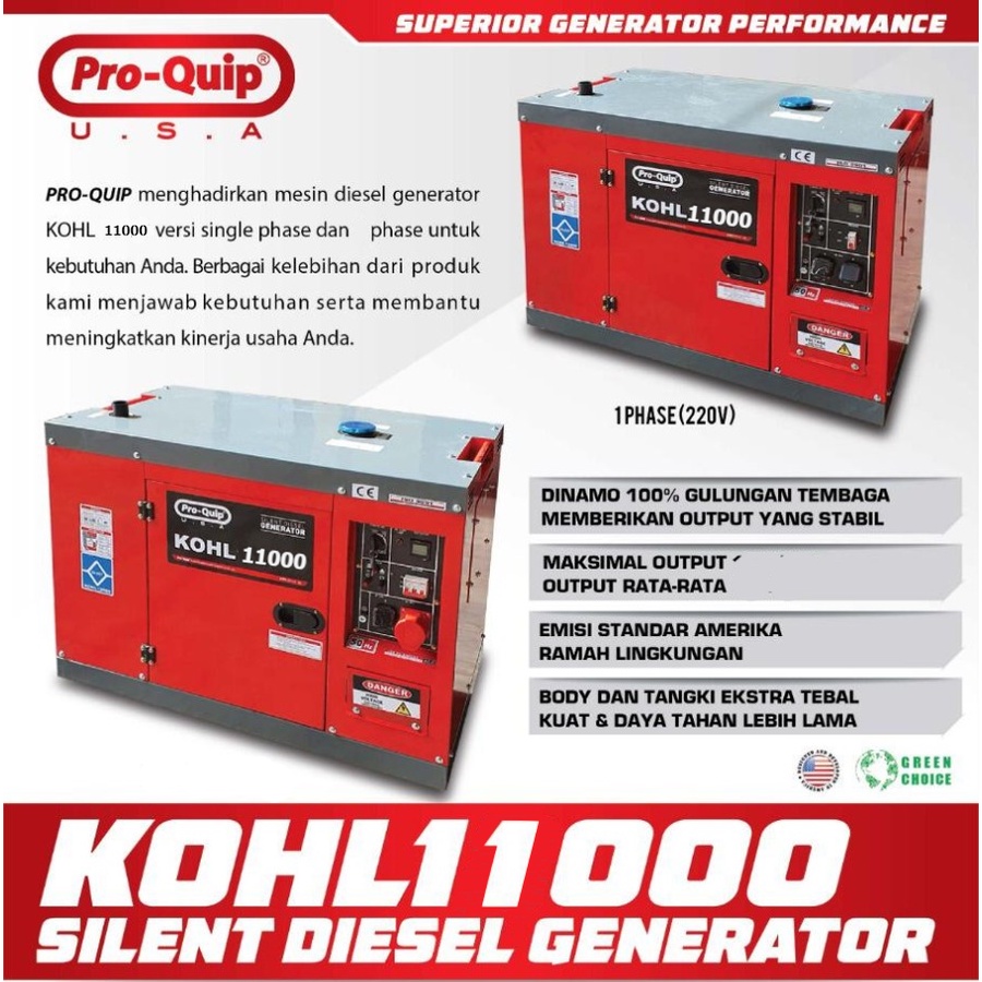 Genset Silent PROQUIP KOHL11000 7500Watt/ Power Generator Diesel Solar  7.5Kw PRO QUIP KOHL 11000 1 Phase