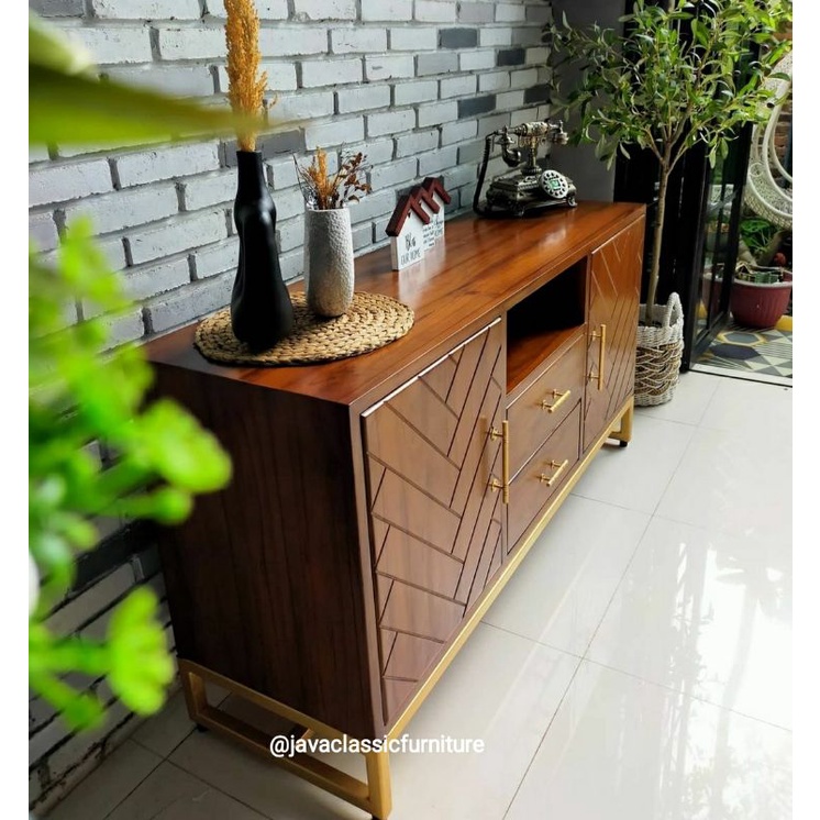 BUFET SCANDINAVIA TV RETRO MINIMALIS CUSTOM KAKI BESI CABINET DRAWER PAJANGAN RUANG TAMU BAHAN KAYU JATI GRADE A FINISHING NATURAL FURNITURE JEPARA-4