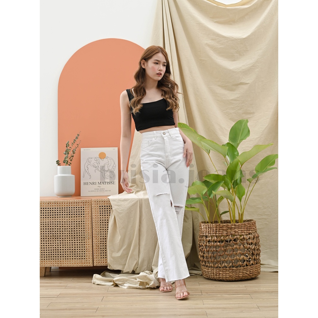 [SIZE 27-30] DAMI Ripped Boyfriend Jeans  - White / Bigsize Boyfriend Jeans