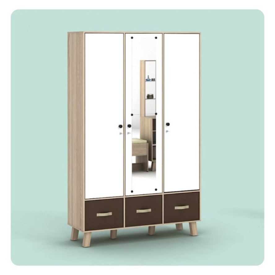 Lemari pakaian lemari baju 2 pintu cermin minimalis Arnor WD3 sonoma