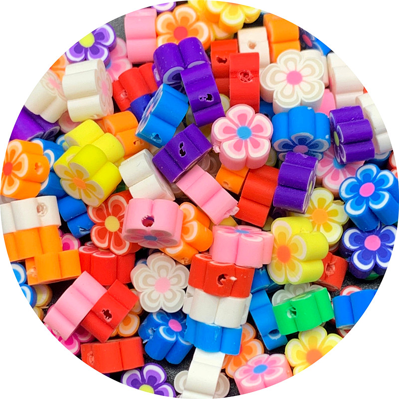 50pcs Manik-Manik Spacer Bentuk Bunga Warna Warni Bahan Polymer Lembut Ukuran 10mm