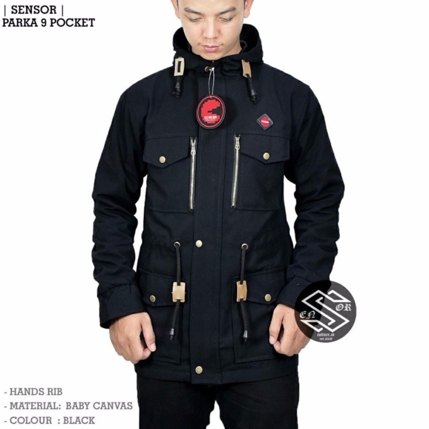 Sensor Jaket Parka Pocket Zipper Pria