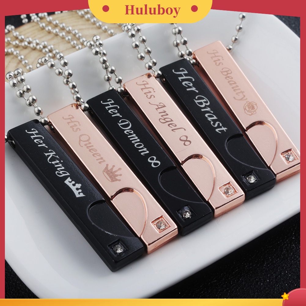 Hu Hu Hu Hu Hu Alat Bantu Pasang Kacamata♡ His / Her Dog Tag Kalung Berlian Imitasi Untuk Pasangan