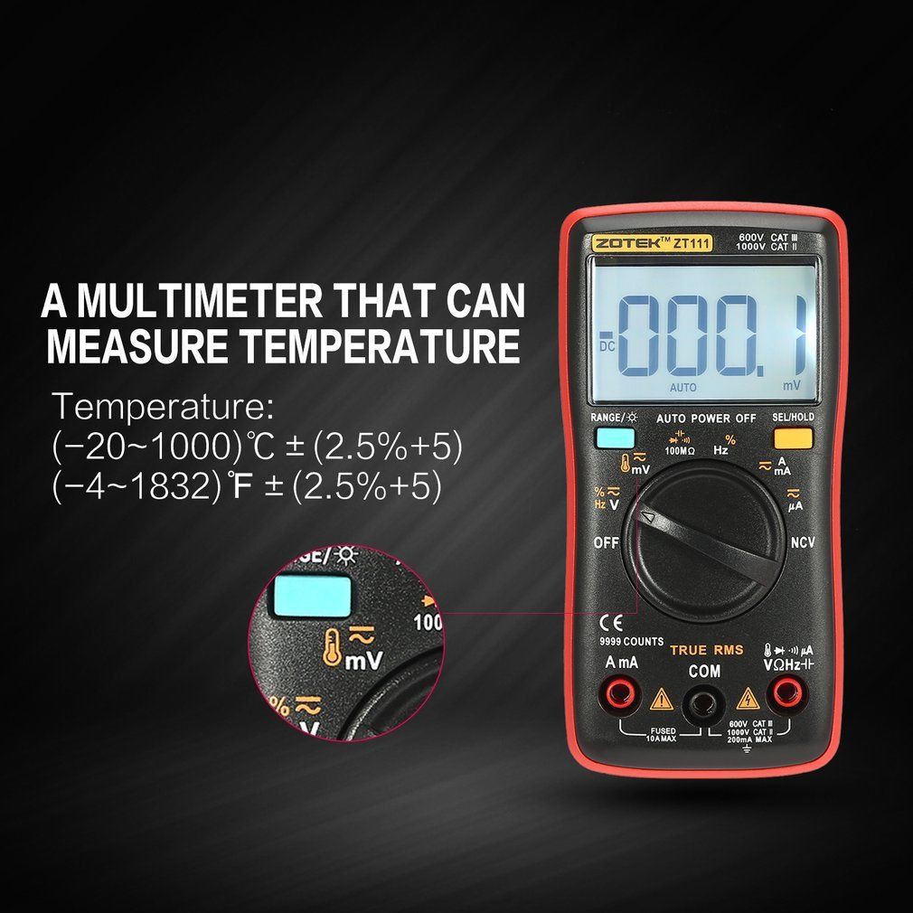 Zotek ZT111 9999 Counts Range Digital Multimeter AC/DC Voltage Current Tester + Temperature and NCV