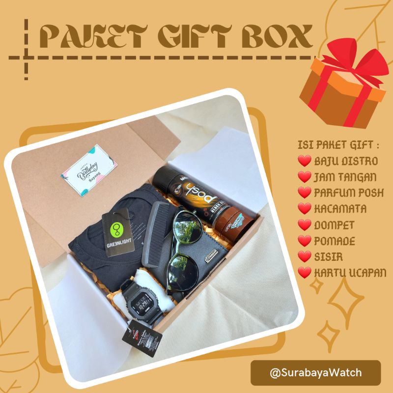 (Paket Pria) Kado Giftbox Ulang Tahun Cowok Kaos Distro