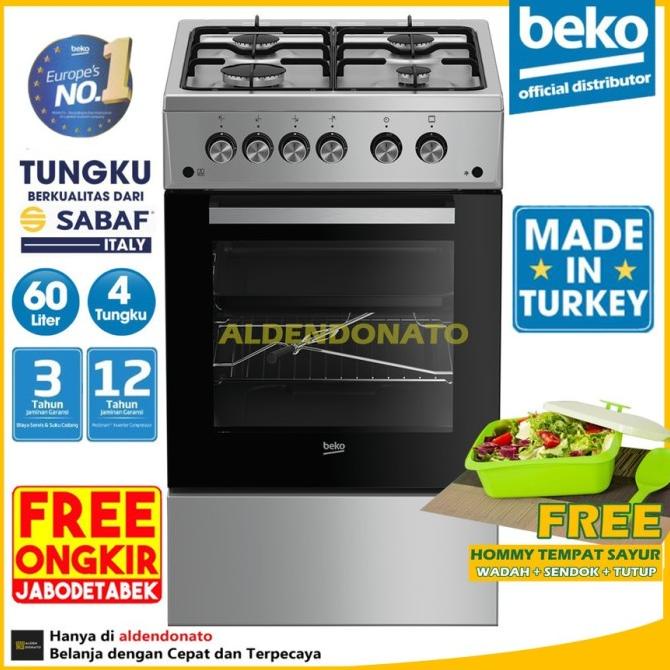 Storealula Kompor 4 Tungku Beko Plus Oven Gas Freestanding Cooker Fsgt52110Gs