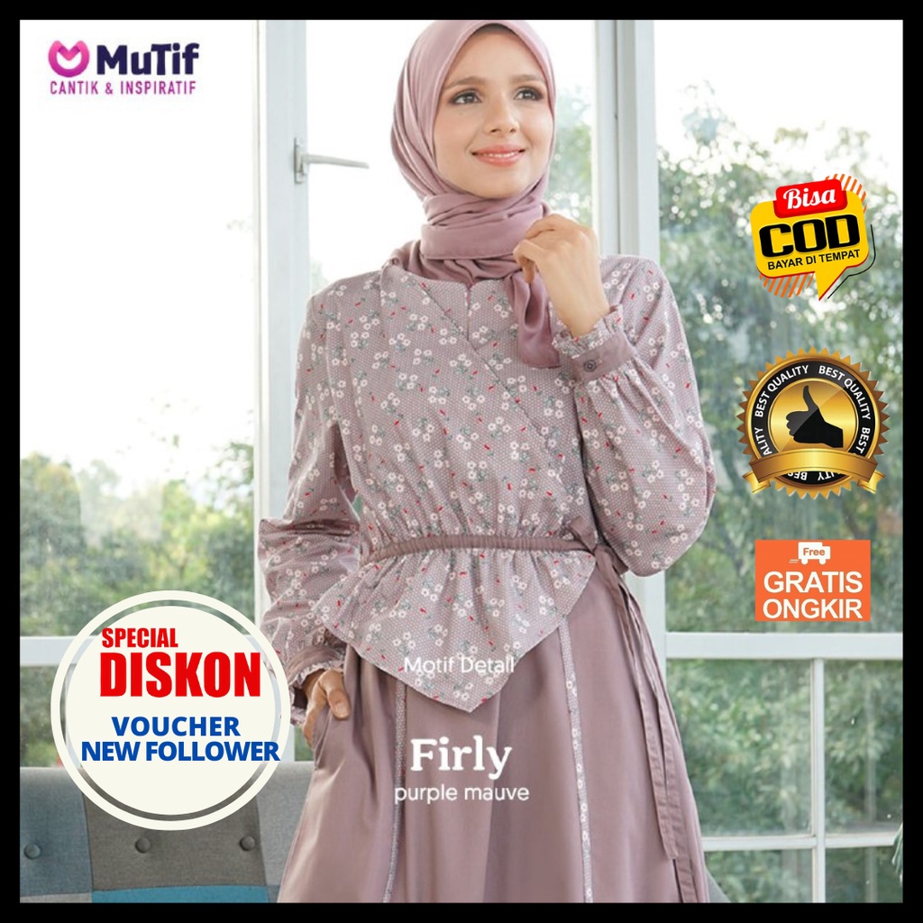 Baju Dress Gamis Mutif Dewasa Remaja Firly Purple Mauve Orchid Warna Pink Motif Bunga-bunga Polos Ke