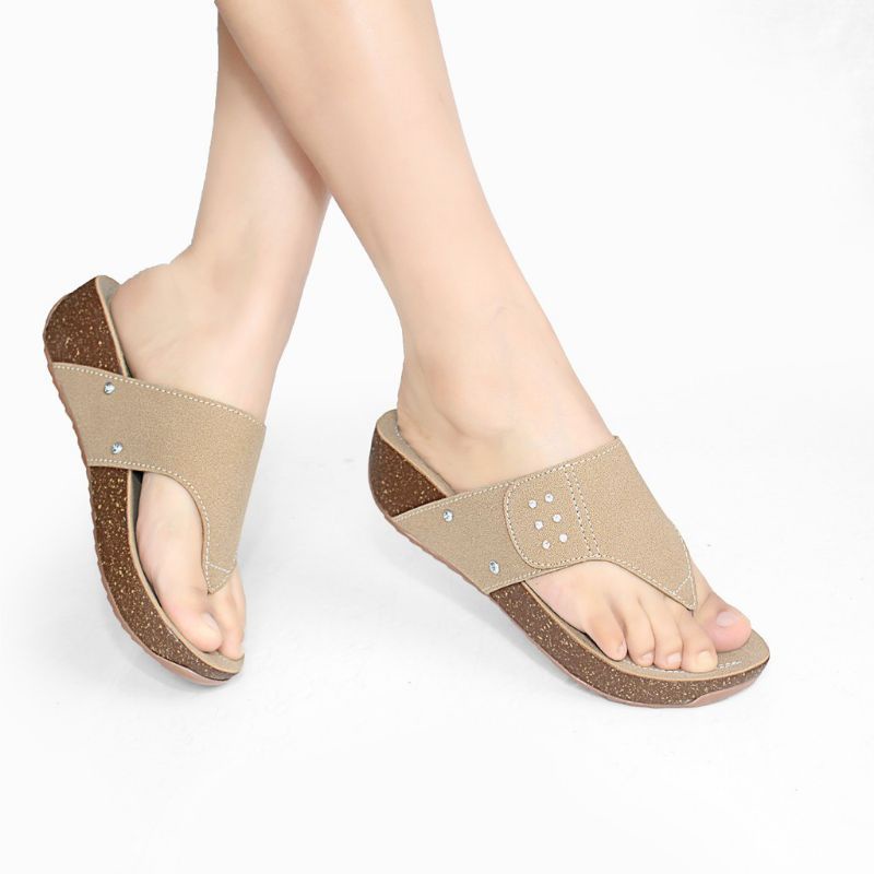 Sandal Sendal Wedges Jepit Wanita Perempuan Hak Tinggi Casual Kulit Sintetis Murah SED