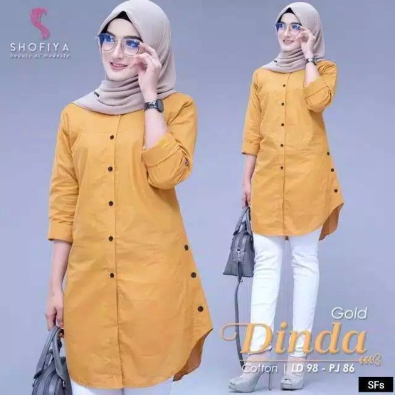 TUNIK DINDA FULL KANCING ATASAN BAJU WANITA / BAJU POLOS JUMBO WARNA COKLAT / ATASAN WARNA MILO / AT
