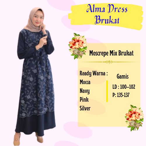 Aldine Baju Gamis Brukat Tile Remaja Dewasa Seragam Pesta Wanita Muslim